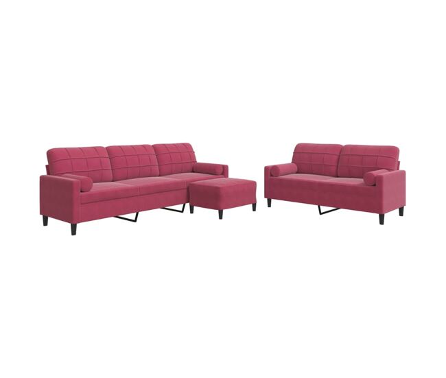 Vidaxl juego de sofás con cojines 3 piezas terciopelo rojo tinto