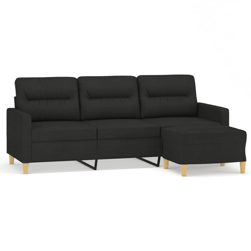 vidaXL Sofá de 3 lugares com apoio de pés 180 cm tecido preto vidaXL Sofá de 3 lugares com apoio de pés 180 cm tecido preto