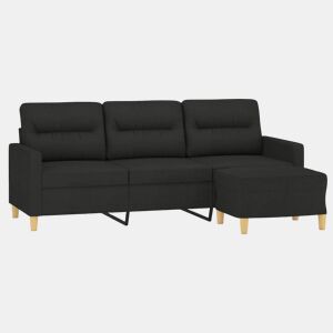 vidaXL Sofá de 3 lugares com apoio de pés 180 cm tecido preto