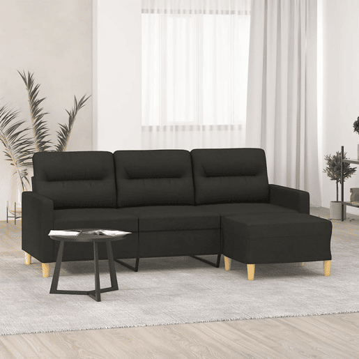 vidaXL Sofá de 3 lugares com apoio de pés 180 cm tecido preto vidaXL Sofá de 3 lugares com apoio de pés 180 cm tecido preto