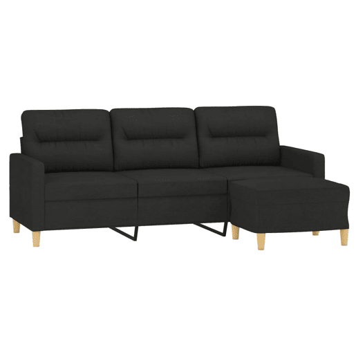 vidaXL Sofá de 3 lugares com apoio de pés 180 cm tecido preto vidaXL Sofá de 3 lugares com apoio de pés 180 cm tecido preto