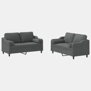 vidaXL 2 pcs conjunto de sofás com almofadas tecido cinzento-escuro