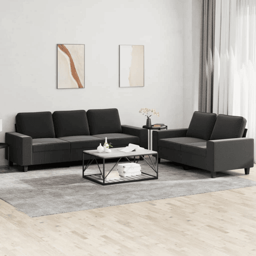 vidaXL 2 pcs conjunto de sofás tecido preto vidaXL 2 pcs conjunto de sofás tecido preto