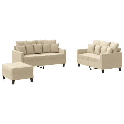 vidaXL 3 pcs conjunto de sofás com almofadões tecido cor creme vidaXL 3 pcs conjunto de sofás com almofadões tecido cor creme