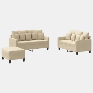 vidaXL 3 pcs conjunto de sofás com almofadões tecido cor creme