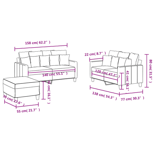 vidaXL 3 pcs conjunto de sofás com almofadões tecido cor creme vidaXL 3 pcs conjunto de sofás com almofadões tecido cor creme