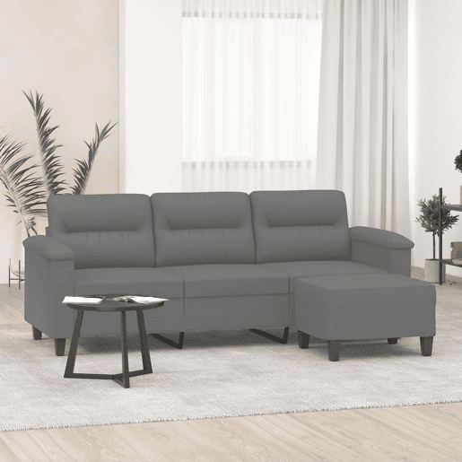 vidaXL Sofá de 3 lugares c apoio de pés 180cm microfibra cinza-escuro