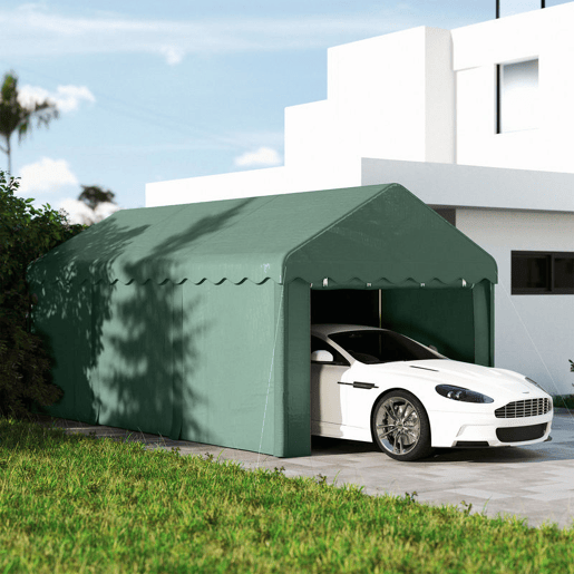 Outsunny Tenda Garagem 6x3 m Tenda de Exterior para Carro Impermeável Garagem Portátil Anti-UV com Paredes Laterais Desmontáveis e 2 Portas com Fecho de Correr Verde