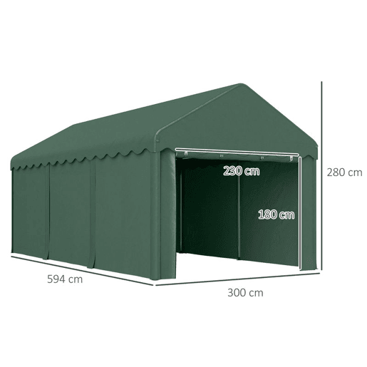 Outsunny Tenda Garagem 6x3 m Tenda de Exterior para Carro Impermeável Garagem Portátil Anti-UV com Paredes Laterais Desmontáveis e 2 Portas com Fecho de Correr Verde