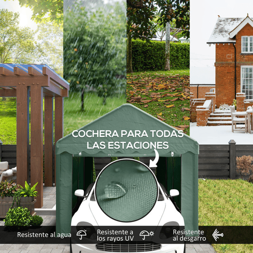 Outsunny Tenda Garagem 6x3 m Tenda de Exterior para Carro Impermeável Garagem Portátil Anti-UV com Paredes Laterais Desmontáveis e 2 Portas com Fecho de Correr Verde