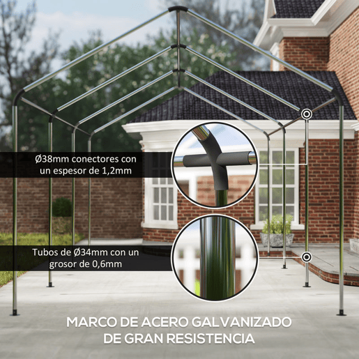 Outsunny Tenda Garagem 6x3 m Tenda de Exterior para Carro Impermeável Garagem Portátil Anti-UV com Paredes Laterais Desmontáveis e 2 Portas com Fecho de Correr Verde