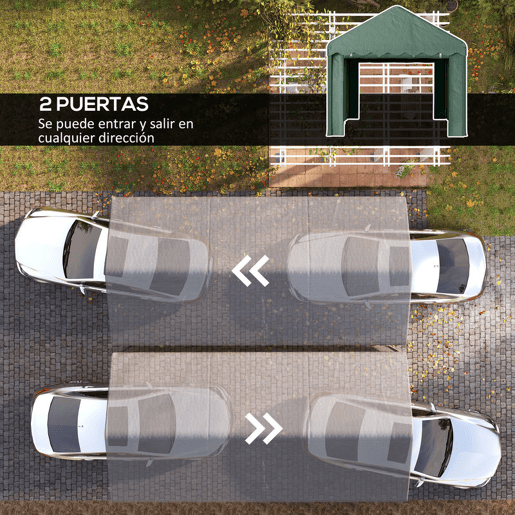Outsunny Tenda Garagem 6x3 m Tenda de Exterior para Carro Impermeável Garagem Portátil Anti-UV com Paredes Laterais Desmontáveis e 2 Portas com Fecho de Correr Verde