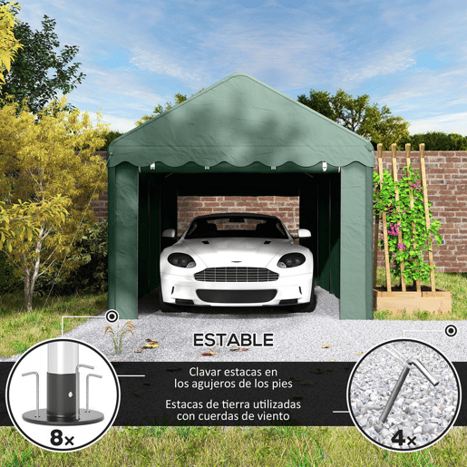 Outsunny Tenda Garagem 6x3 m Tenda de Exterior para Carro Impermeável Garagem Portátil Anti-UV com Paredes Laterais Desmontáveis e 2 Portas com Fecho de Correr Verde