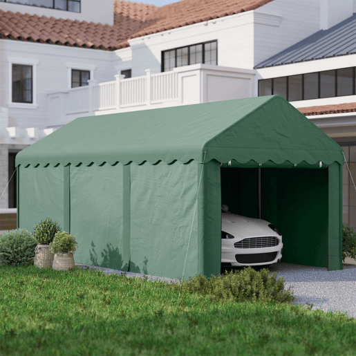 Outsunny Tenda Garagem 6x3 m Tenda de Exterior para Carro Impermeável Garagem Portátil Anti-UV com Paredes Laterais Desmontáveis e 2 Portas com Fecho de Correr Verde