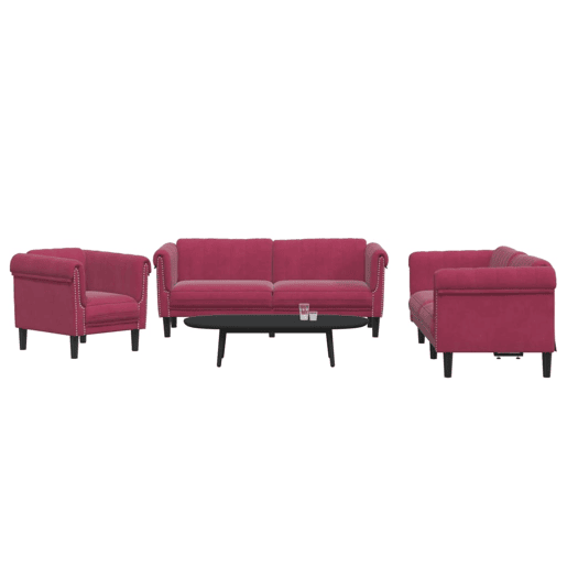 vidaXL 3 pcs conjunto de sofás veludo vermelho-tinto vidaXL 3 pcs conjunto de sofás veludo vermelho-tinto
