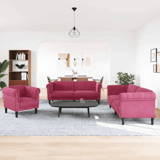 vidaXL 3 pcs conjunto de sofás veludo vermelho-tinto vidaXL 3 pcs conjunto de sofás veludo vermelho-tinto