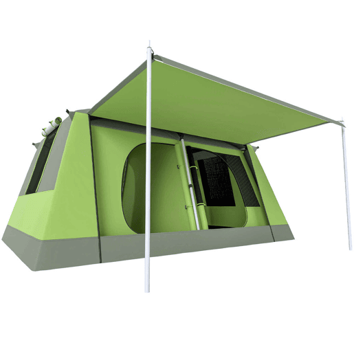 Outsunny Tenda de Campismo Familiar para 4 Pessoas Impermeável 2000 mm com Mosquiteira, Gancho e Bolsa de Transporte Anti-UV 405x305x225 cm Verde