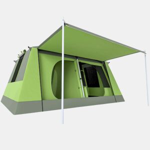 Outsunny Tenda de Campismo Familiar para 4 Pessoas Impermeável 2000 mm com Mosquiteira, Gancho e Bolsa de Transporte Anti-UV 405x305x225 cm Verde