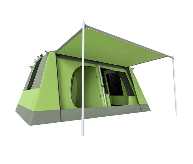 Outsunny tienda de campaña familiar para 4 personas tienda de camping con mosquitera gancho y bolsa de transporte anti-uv para pescar senderismo impermeable 2000 mm 405x305x225 cm verde