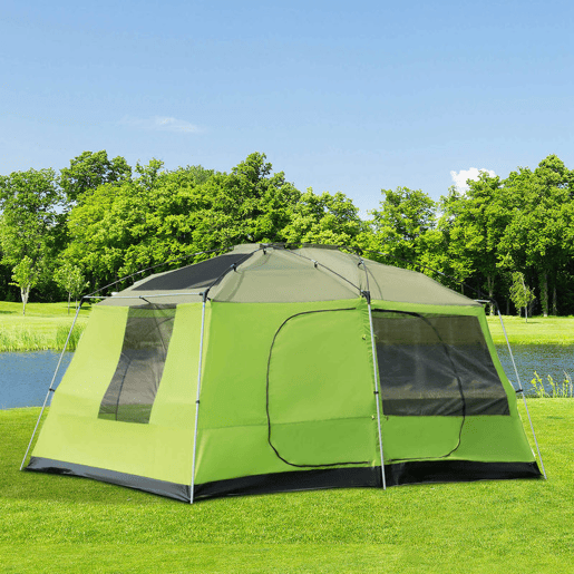 Outsunny Tenda de Campismo Familiar para 4 Pessoas Impermeável 2000 mm com Mosquiteira, Gancho e Bolsa de Transporte Anti-UV 405x305x225 cm Verde