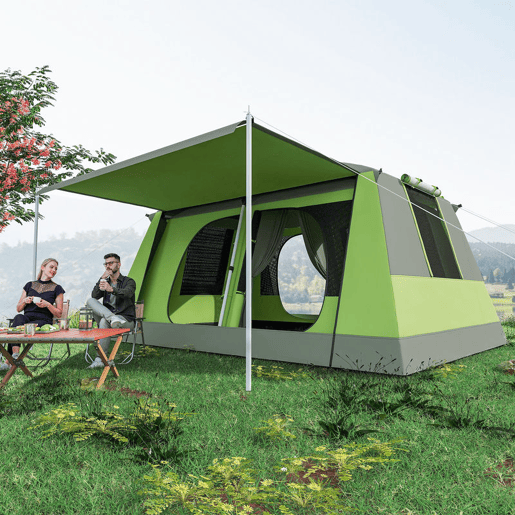 Outsunny Tenda de Campismo Familiar para 4 Pessoas Impermeável 2000 mm com Mosquiteira, Gancho e Bolsa de Transporte Anti-UV 405x305x225 cm Verde