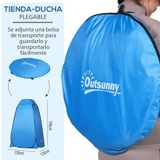 Outsunny Tenda de Duche Pop-Up Tenda de Privacidade Portátil com Bolsa de Transporte para Vestiário 120x120x190 cm Azul