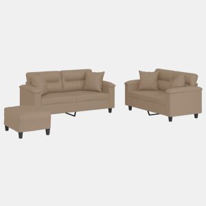 vidaXL 3 pcs conjunto sofás c almofadas couro artificial cappuccino