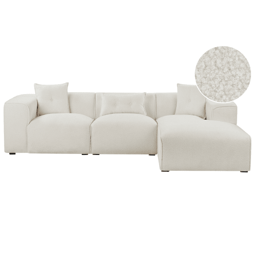Sofá de canto DOLVA Bouclé Branco creme 3 lugares à esquerda Sofá de canto DOLVA Bouclé Branco creme 3 lugares à esquerda