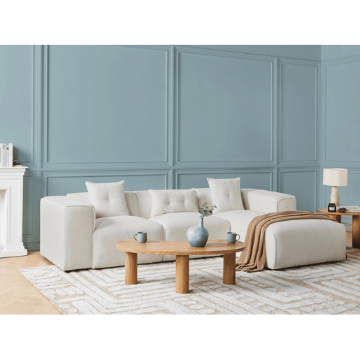 Sofá de canto DOLVA Bouclé Branco creme 3 lugares à esquerda Sofá de canto DOLVA Bouclé Branco creme 3 lugares à esquerda