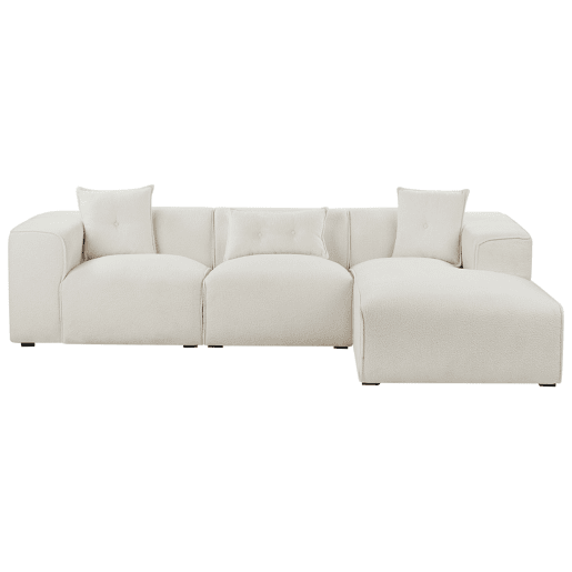 Sofá de canto DOLVA Bouclé Branco creme 3 lugares à esquerda Sofá de canto DOLVA Bouclé Branco creme 3 lugares à esquerda