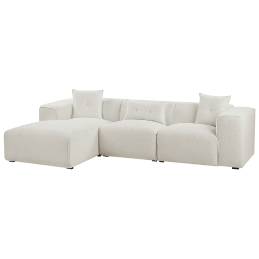 Sofá de canto DOLVA Bouclé Branco creme 3 lugares à esquerda Sofá de canto DOLVA Bouclé Branco creme 3 lugares à esquerda