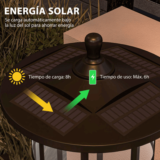 Outsunny 2 Candeeiros Solares de Exterior Candeiro Solar com Painel Solar Acendimento Automático e Estrutura de Aço Inoxidável Impermeável IP44 para Varanda Pátio 23,5x23,2x184 cm Preto