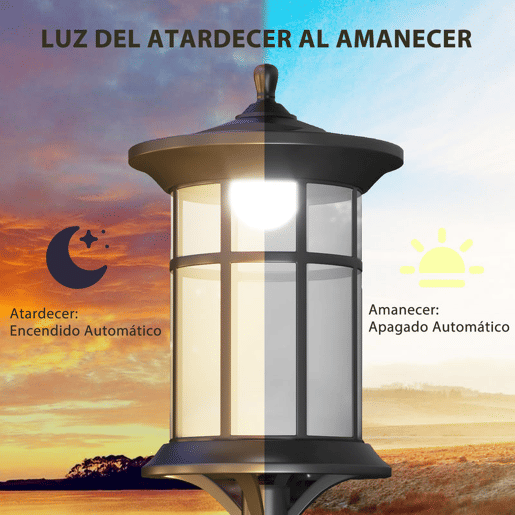 Outsunny 2 Candeeiros Solares de Exterior Candeiro Solar com Painel Solar Acendimento Automático e Estrutura de Aço Inoxidável Impermeável IP44 para Varanda Pátio 23,5x23,2x184 cm Preto