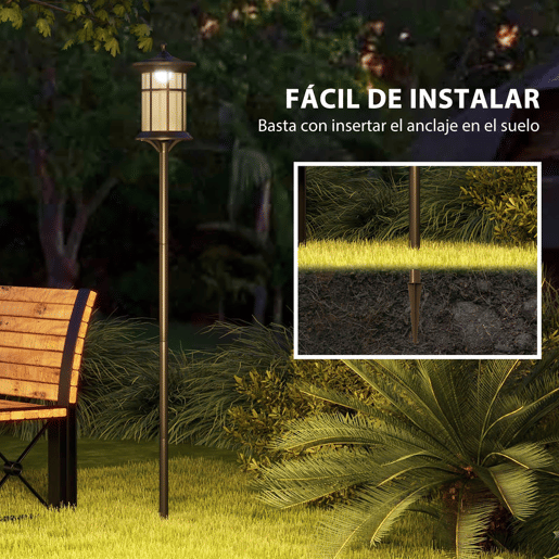 Outsunny 2 Candeeiros Solares de Exterior Candeiro Solar com Painel Solar Acendimento Automático e Estrutura de Aço Inoxidável Impermeável IP44 para Varanda Pátio 23,5x23,2x184 cm Preto