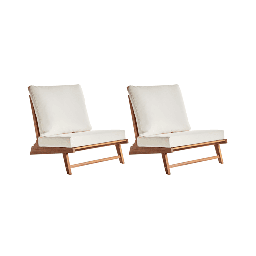 Conjunto de 2 cadeiras de jardim com almofadas MICCIANO Madeira de acácia Branco creme