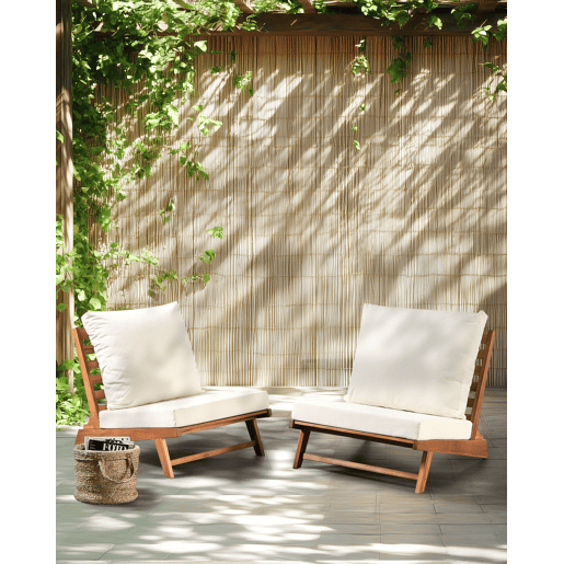 Conjunto de 2 cadeiras de jardim com almofadas MICCIANO Madeira de acácia Branco creme