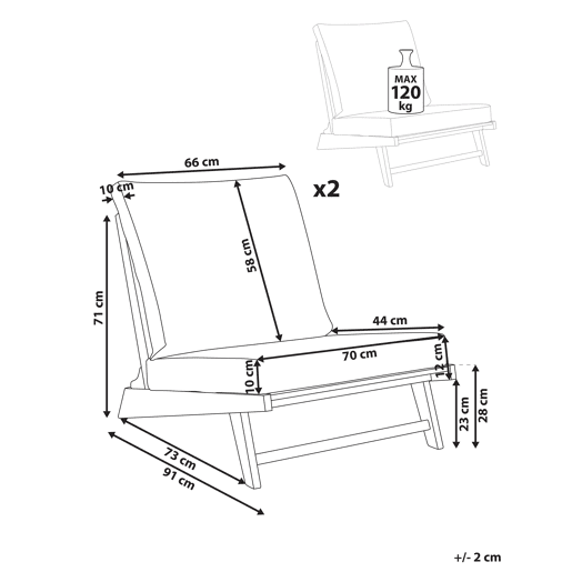 Conjunto de 2 cadeiras de jardim com almofadas MICCIANO Madeira de acácia Branco creme