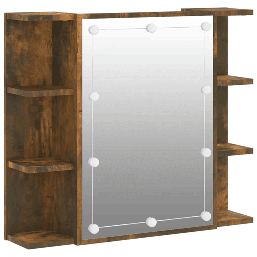 vidaXL Armário espelhado com LED 70x16,5x60 cm carvalho fumado vidaXL Armário espelhado com LED 70x16,5x60 cm carvalho fumado