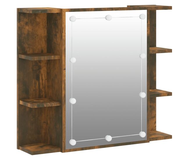 Vidaxl mueble con espejo y luces led roble ahumado 70x16,5x60 cm