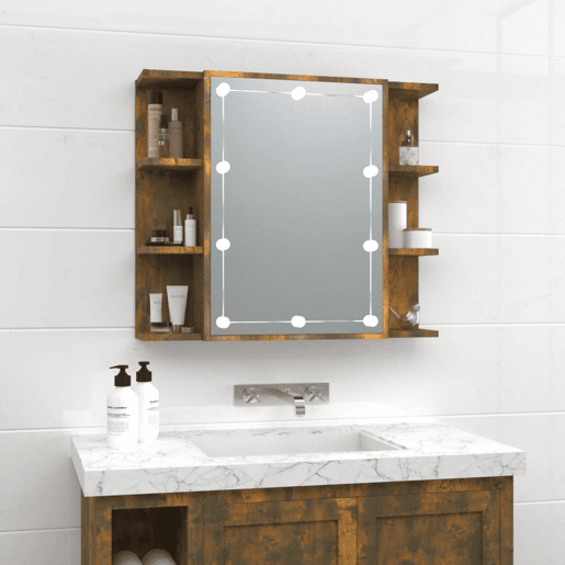vidaXL Armário espelhado com LED 70x16,5x60 cm carvalho fumado vidaXL Armário espelhado com LED 70x16,5x60 cm carvalho fumado