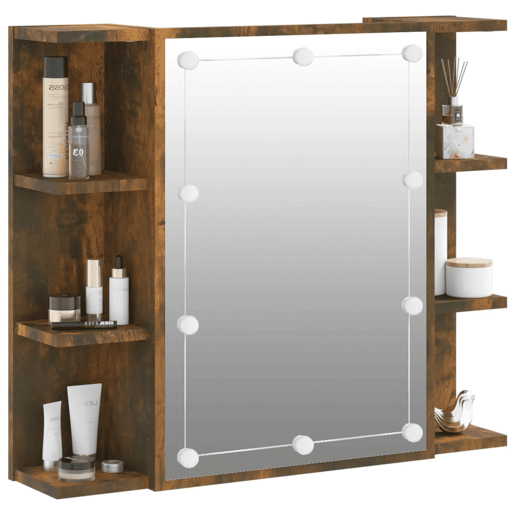 vidaXL Armário espelhado com LED 70x16,5x60 cm carvalho fumado vidaXL Armário espelhado com LED 70x16,5x60 cm carvalho fumado