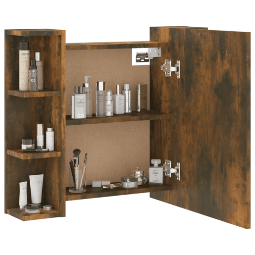 vidaXL Armário espelhado com LED 70x16,5x60 cm carvalho fumado vidaXL Armário espelhado com LED 70x16,5x60 cm carvalho fumado
