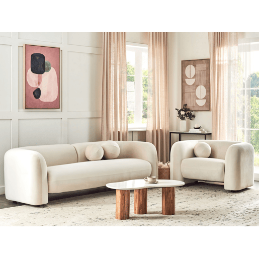 Conjunto de sala de estar LEIREN Veludo Branco creme 4 lugares
