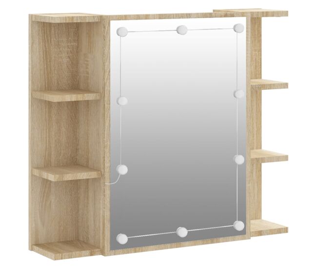 Vidaxl mueble con espejo y luces led roble sonoma 70x16,5x60 cm