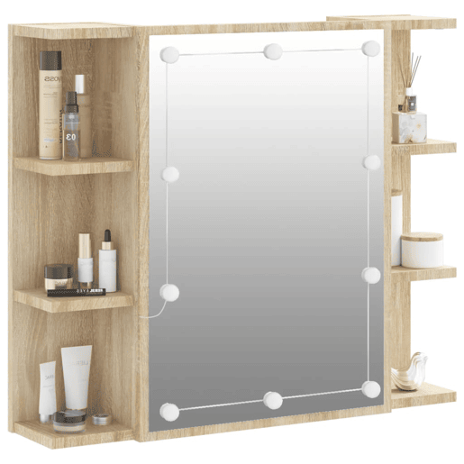 vidaXL Armário espelhado com LED 70x16,5x60 cm carvalho sonoma vidaXL Armário espelhado com LED 70x16,5x60 cm carvalho sonoma