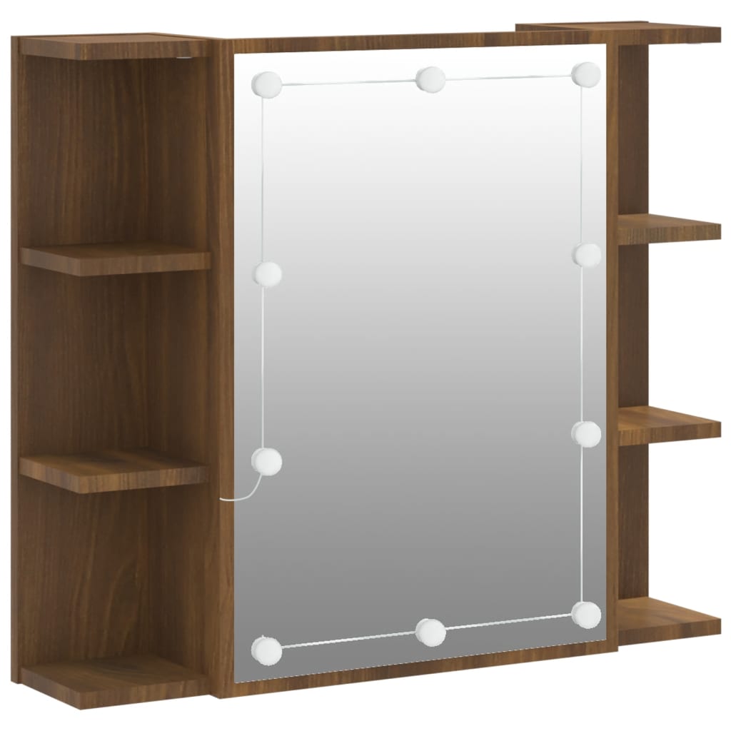 Vidaxl mueble con espejo y luces led roble marrón 70x16,5x60 cm