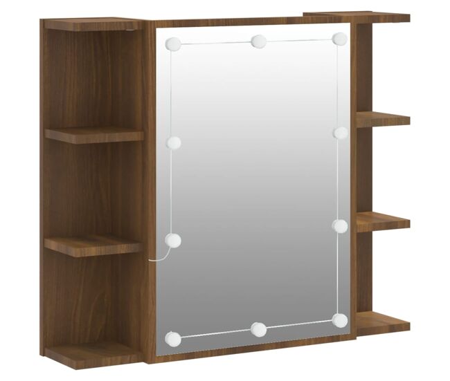 Vidaxl mueble con espejo y luces led roble marrón 70x16,5x60 cm