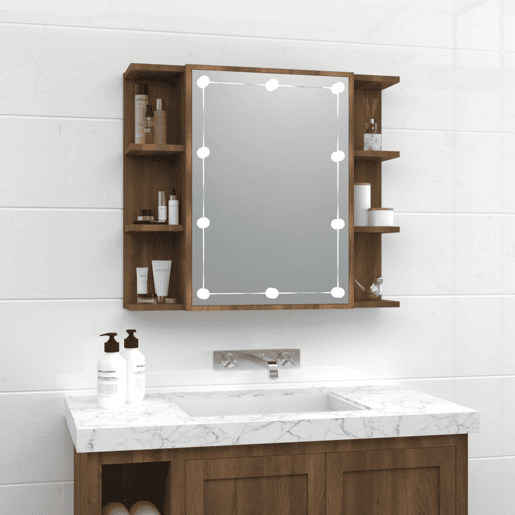 vidaXL Armário espelhado com LED 70x16,5x60 cm carvalho castanho