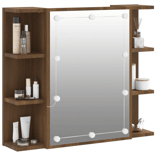 vidaXL Armário espelhado com LED 70x16,5x60 cm carvalho castanho