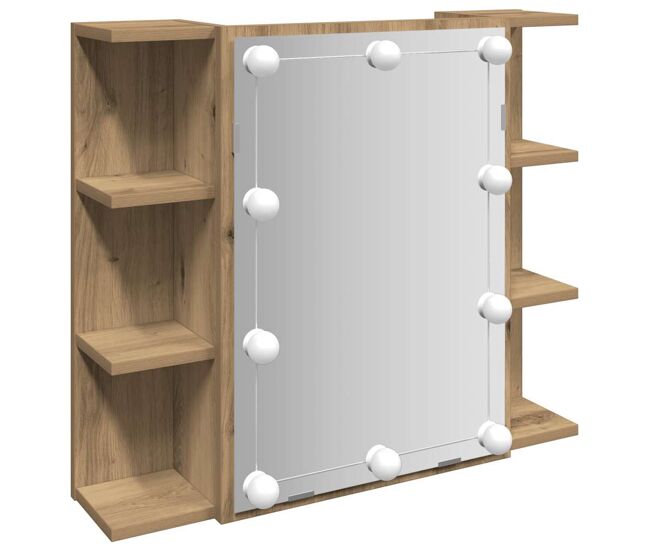 Vidaxl mueble con espejo y luces led roble artesanal 70x16,5x60 cm